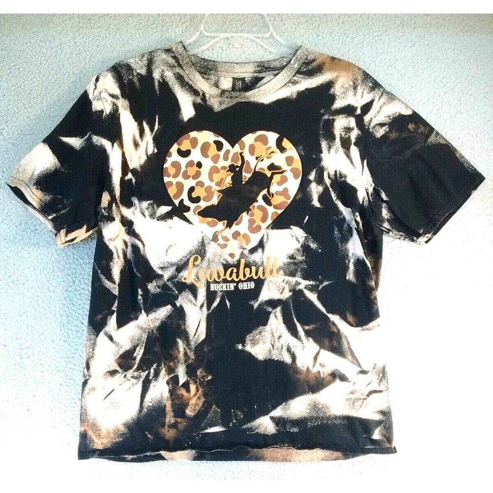 Luvabull Womens T Shirt Large Black Brown  Cotton Buckin Ohio Rodeo Heart
